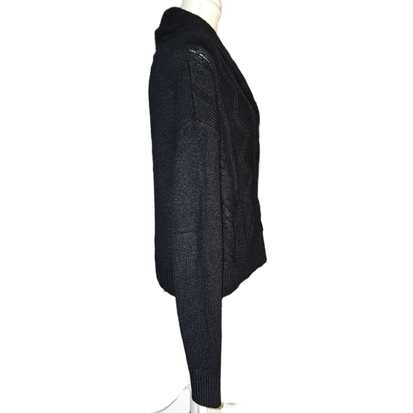 Pilcro Anthropologie Womens Black Shawl Cable-knit Button Cardigan Size Small - Picture 4 of 16